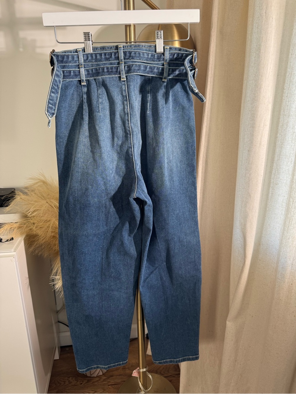 Colovos Buckle Jean Medium Fade Pleated High Rise Tapered Denim | 2 - Picture 5 of 10
